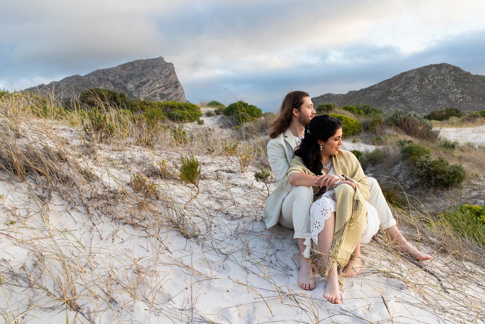 intimate beach wedding couple on dunes