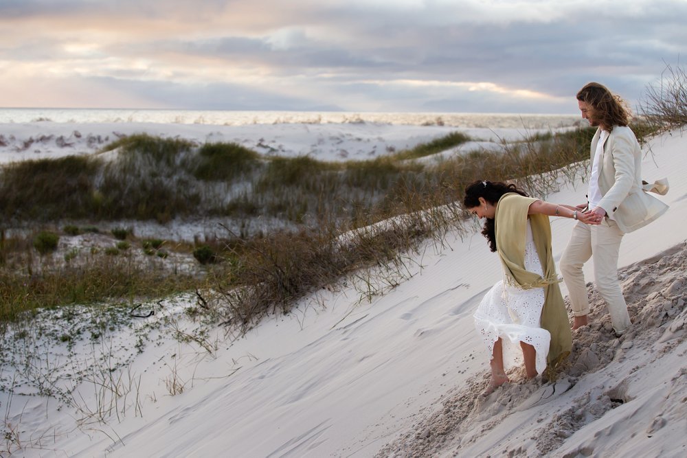 intimate beach wedding couple on dunes
