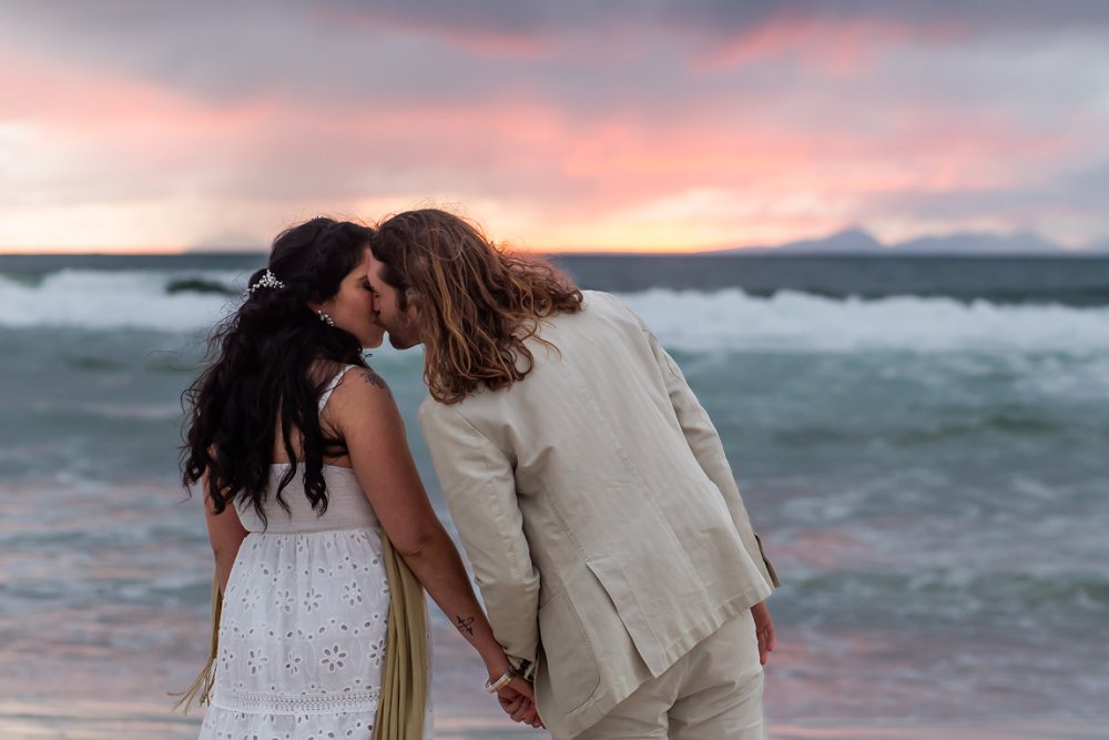intimate beach wedding couple sunset
