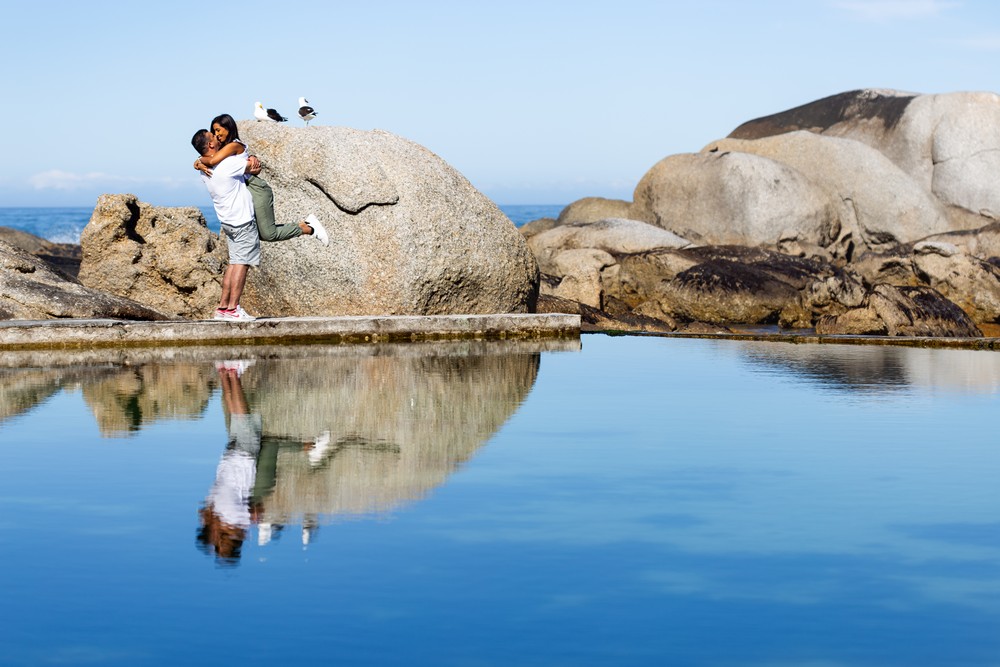 Cape Town Proposal Photography perfect reflections at Maiden's Cove